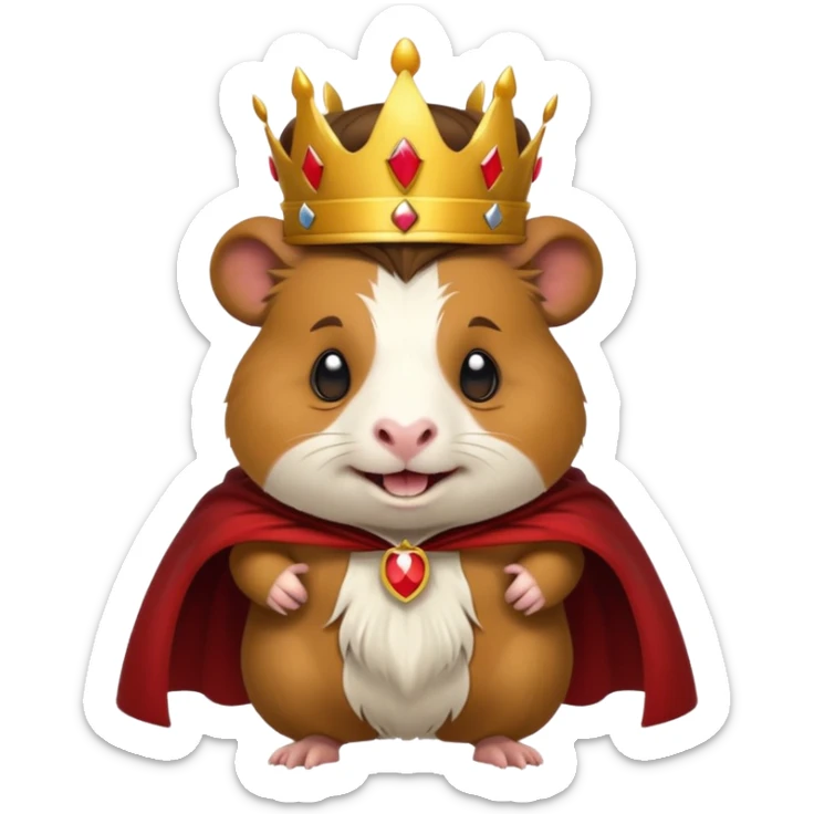 guinea pig demon king, wearing a royal cape and fangs, emoji style sticker