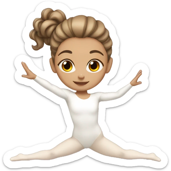 girl with light skin and brown hair doing gymnastics with a white leotard on sticker