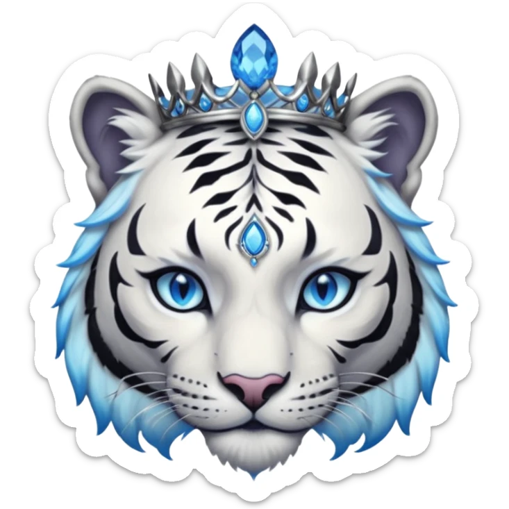 ESO Female white/black tiger khajiit leader of the umbral rose, glowing blue eyes, glowing blue 'third eye' gem; shadow umbral gem silver tiara sticker