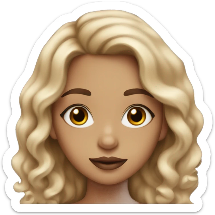 Wavy hair girl with almond eyes and mascara with brown lip liner  sticker
