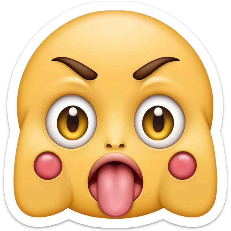 Emoji sticking tongue out with with wide eyes, drool coming out of tongue and eye brows furrowed   sticker