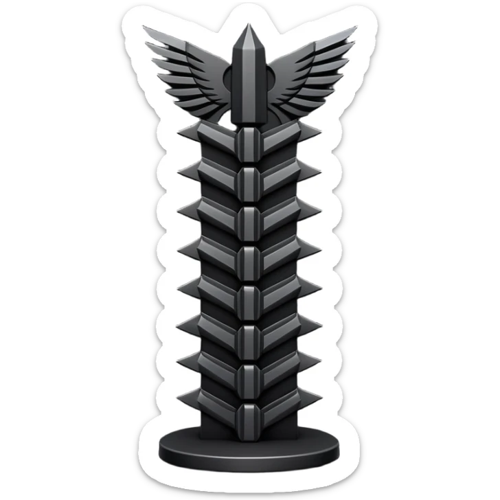 Minimal emoji, avant-garde gothic fashion totem made of stacked black metal elements, “FORTUNA” engraved vertically, editorial runway object aesthetic, heavy sculptural design, no glow, no neon, flat emoji style, centered, transparent background sticker