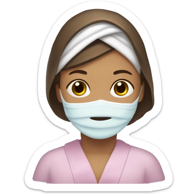 make me a girl with a towel on head and robe and face mask with brown hair and hazel eyes sticker