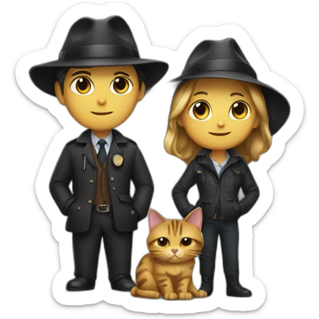 A family consisting of a black cat who is a detective and a tabby cat who is a detective sticker