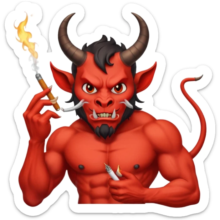 Diablito de cara roja con un cigarro pero el cigarro en la boca y menos humanoide sticker