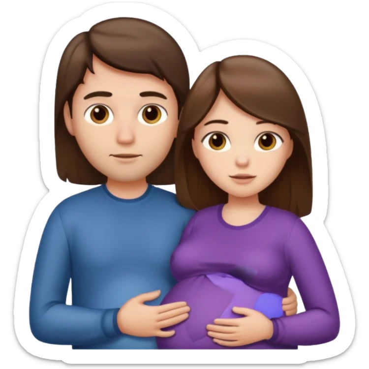 A pregnant woman with long straight brown hair and fair skin and man with short brown hair and fair skin  sticker