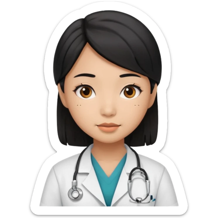 Asian girl with brown skin and black hair in a doctor's uniform sticker