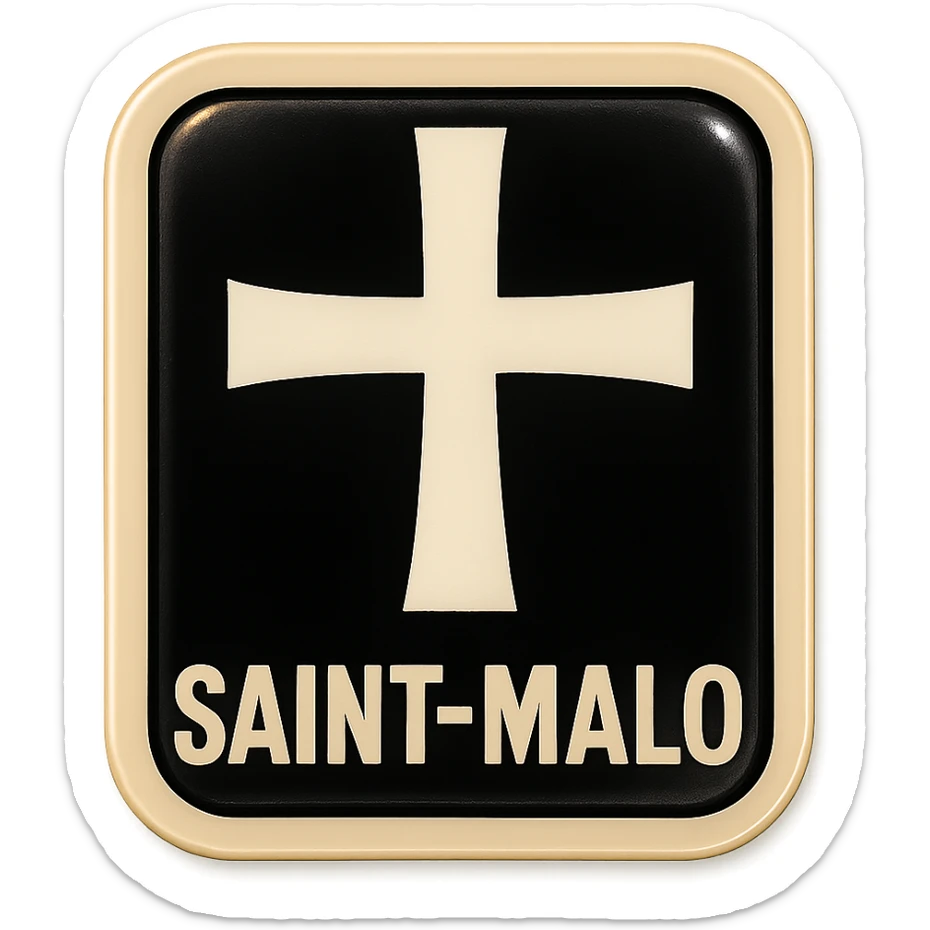 flag of Saint-Malo with white cross on black background, sticker style, no text sticker