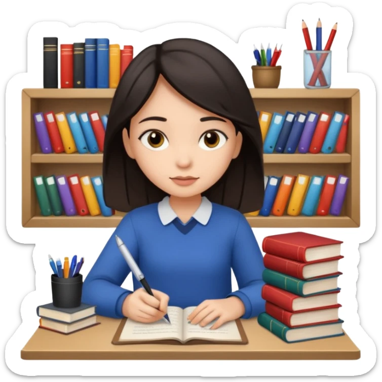 dark hair light skin girl with long hair studying for medical school exam  sticker