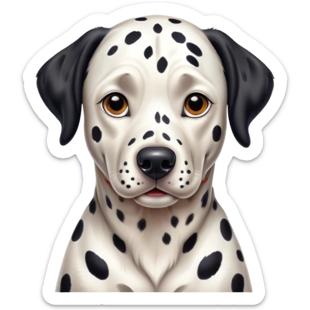 Cinematic Realistic full-body portrait of a Dalmatian dog, rendered with glossy, meticulously detailed spotted fur and expressive, alert eyes, set against a clean, neutral backdrop that highlights its regal and athletic stance. sticker