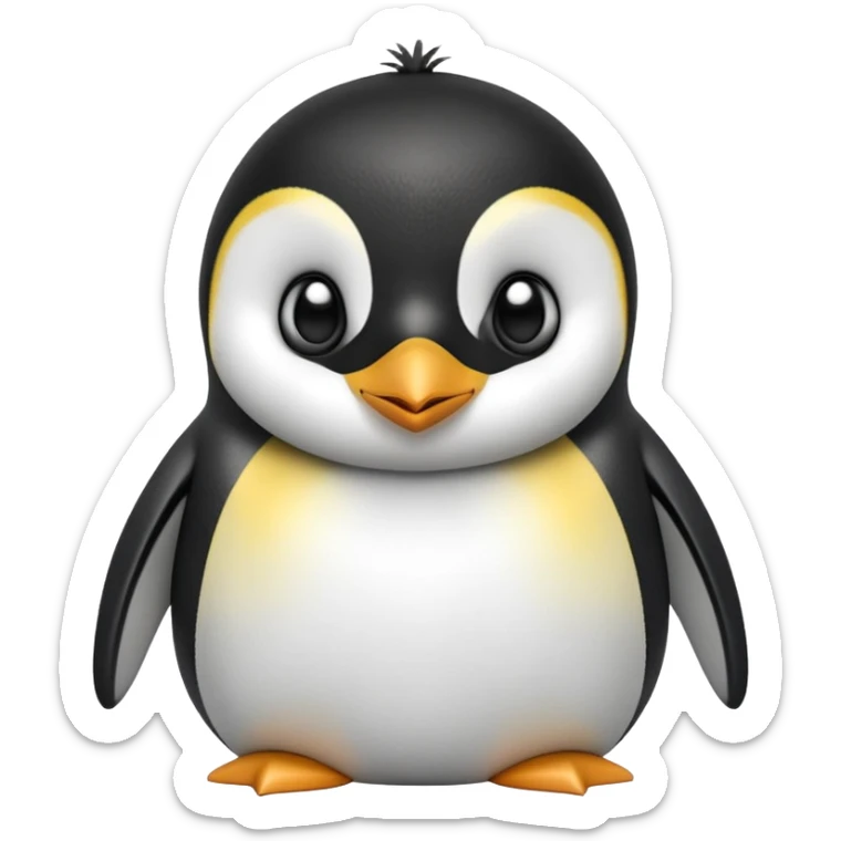 cinematic-cute-emperor-penguin-portrait-emoji,-head-tilted-playfully-and-inquisitively,-with-glossy,-pristine-plumage,-sparkling-eyes-filled-with-curiosity,-simplified-yet-irresistibly-adorable-features, black, large black eyes face sticker