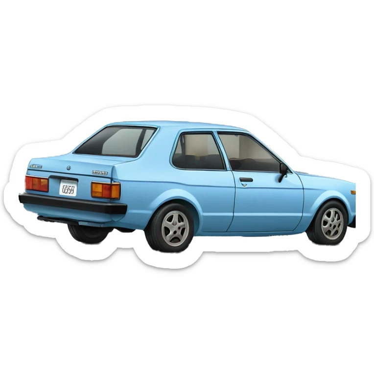 a light blue 1980 toyota corolla, with the number 63 on the front door sticker