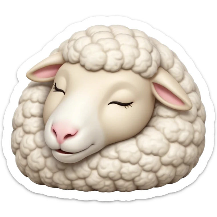 Meme-Worthy Cute Sleeping Sheep Portrait Emoji, Head resting peacefully with a contented smile, showcasing a robust build and a luxuriously soft white fleece, eyes shut in a serene, restful nap, Simplified yet hilariously adorable features, highly detailed, glowing with a soft, drowsy light, high shine, relaxed and utterly lovable, stylized with an air of playful laziness, bright and heartwarming, soft glowing outline, capturing the essence of a comically sleepy sheep, so meme-worthy it feels like it could instantly become the next viral sensation of adorable slumber! sticker