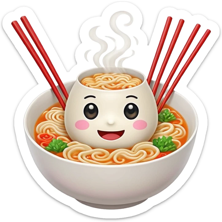 kawaii ramen with cute eyes and smile on the bowl only and 2 chopsticks ONLY sticker