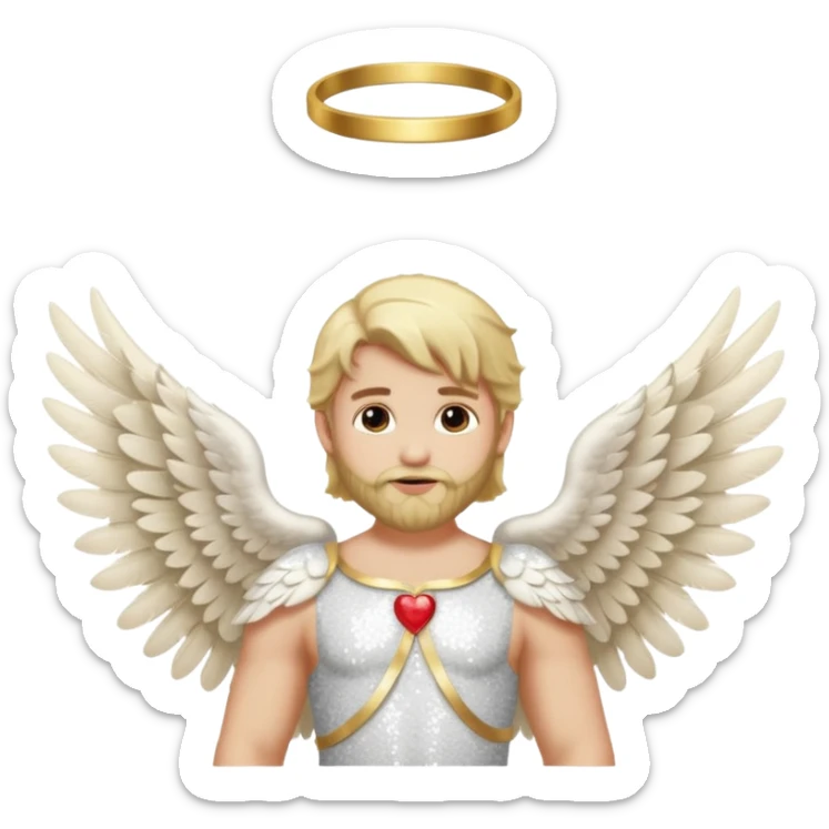 Cupid, God of Love from Gods and Goddesses with long blond hair and beard, ivory sequin outfit sticker