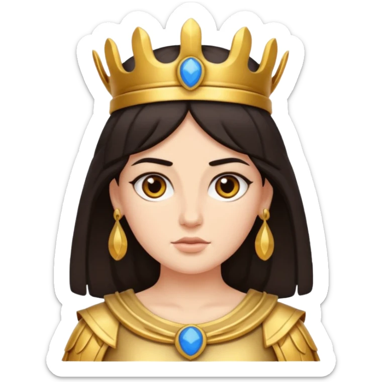 Athena the Greek goddess, dark haired, facing camera, in emoji style important deity in Greek mythology, daughter of Zeus, Strategic warfare Wisdom and intellect Craft, engineering, building, navigation Justice good governance Protection of cities embodys rational, disciplined intelligence  sticker