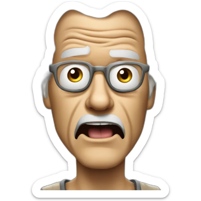 Just the head of Doc brown from back to the future looking shocked and his mouth wide open. No eye-ware. Long hair sticker