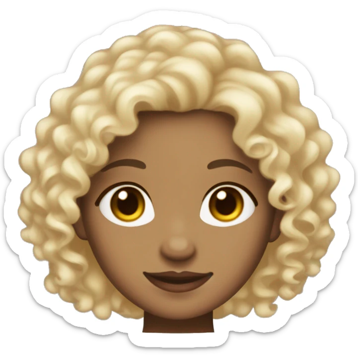 curly hair girl, medium to light  skin tone, in the middle hair part - medium length  sticker