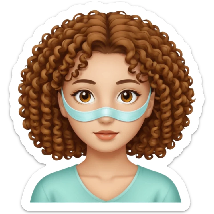 Girl with brow eyes and curly hair with mask for skincare sticker