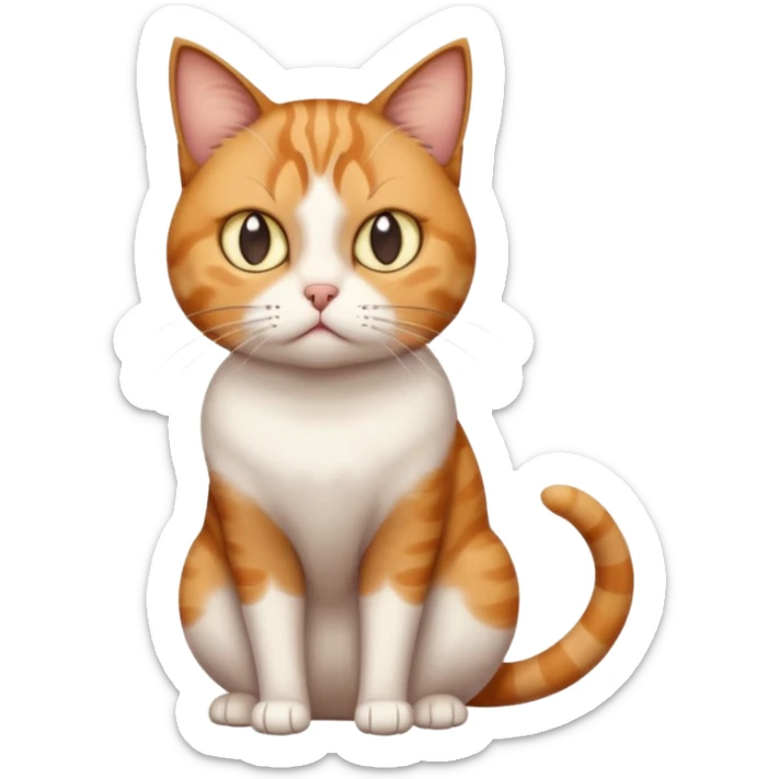 full body white, ginger and brown tabby calico cat with skinny head and fat body with an anxious face sticker