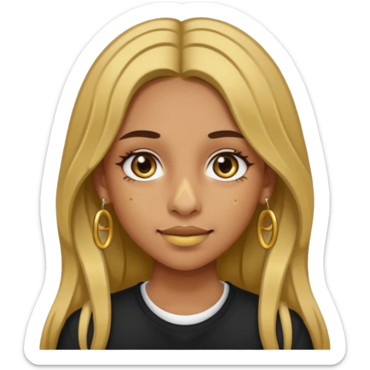 Girl with olive skin, long brown hair with blonde highlights, gold nose piercings on both sides, and braces  sticker