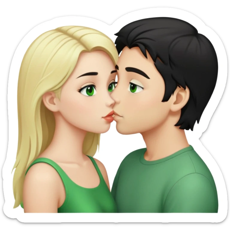 Kissing couple of boy with short black hair and green eyes and blonde girl with long hair sticker