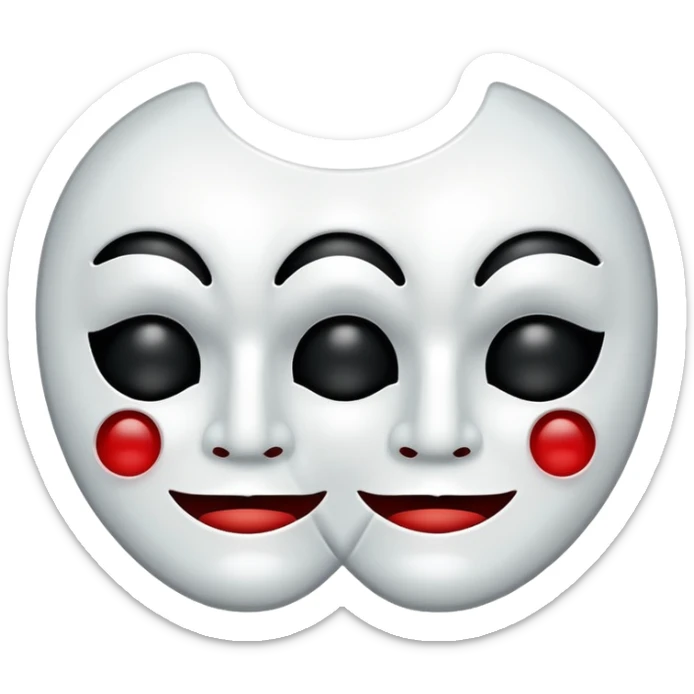 Half happy half sad face, white theater mask with hollow mouth and hollow eyes sticker
