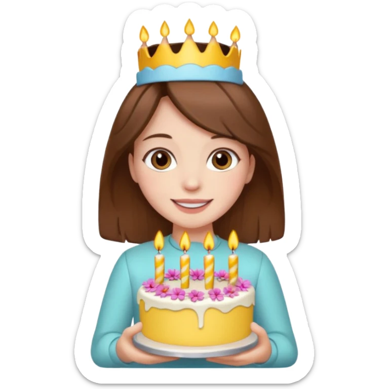 Hippie with a birthday cake girl with brown hair and white skin sticker