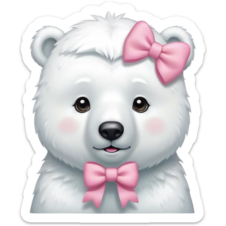 Cute polar bear wearing a pink bow on his head  sticker