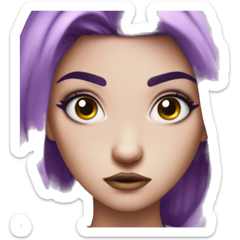mad angry frown furled eyebrows jewel girl with purple gem hair sticker
