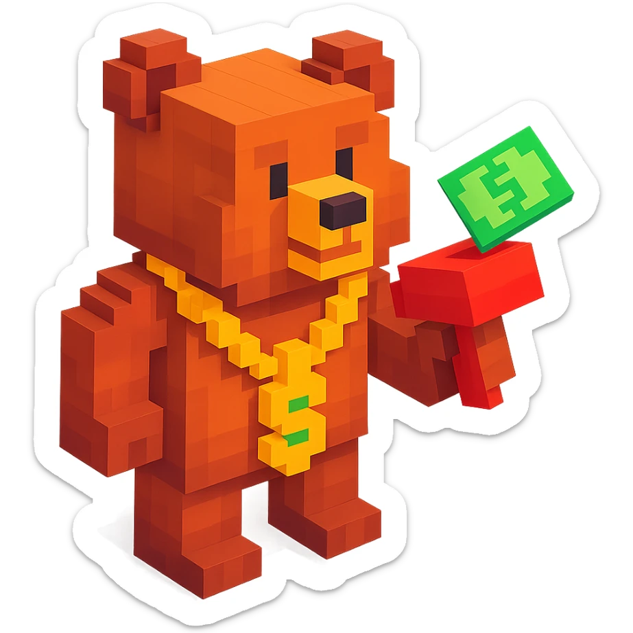 Russian grizzly bear with a rapper chain and money gun, standing confidently sticker