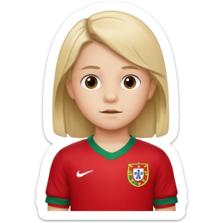 Une enfant qui a le coupe sur le coter et qui a le maillot du portugal sticker