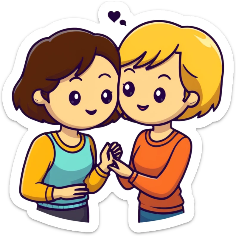 Two women flirting, one with short brown hair and the other with long blonde hair sticker