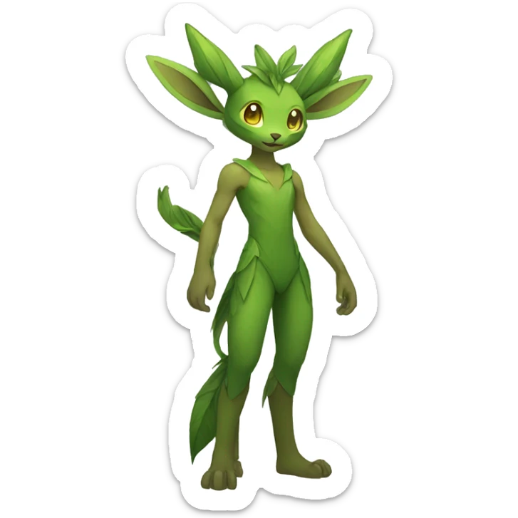 Anthro Shy Shiny Leaves-Grass-Type Fakémon-Sona With Horns Full Body sticker