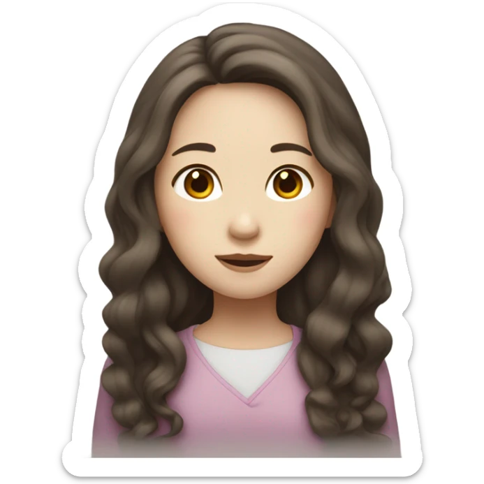 a girl with WHİTE skin LONG BROWN WAVY hair  chinese girl BROWN hair little nouse sticker