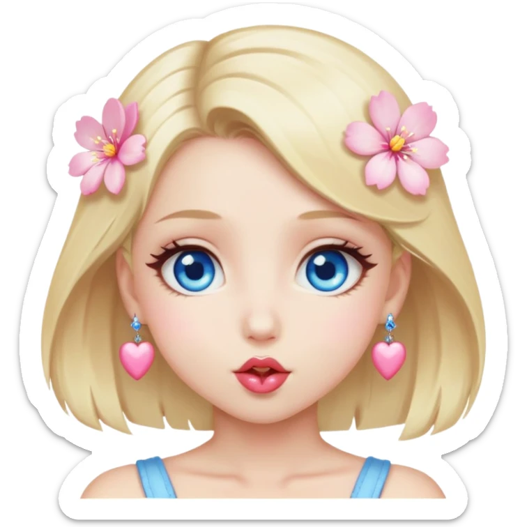 Girl with blond hair and sakura accessories on her hair blue eyes beautiful finish and she sending lovely kisses  sticker