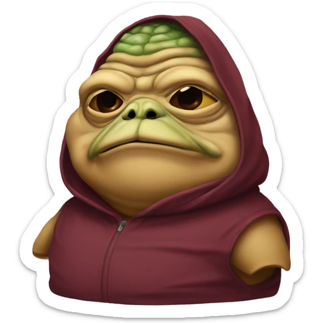 Jabba the Hutt wearing a burgundy hoodie  sticker