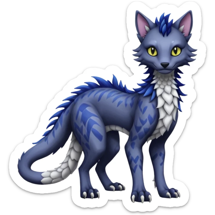 Kawaii dark edgy fantasy feline-vernid-sergal-fursona animal creature with a tufted tail full body with intricate markings  sticker