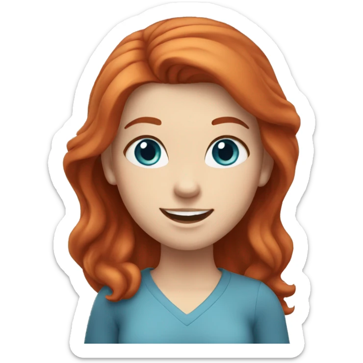 white girl with blue eyes and red hair smiling and waving sticker