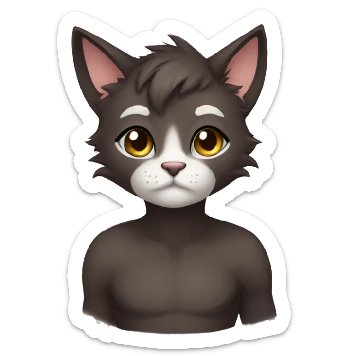 Anthro Shy Cute Cool Edgy Pretty Dark Brown Furry Feline Animal Anthro Sona sticker