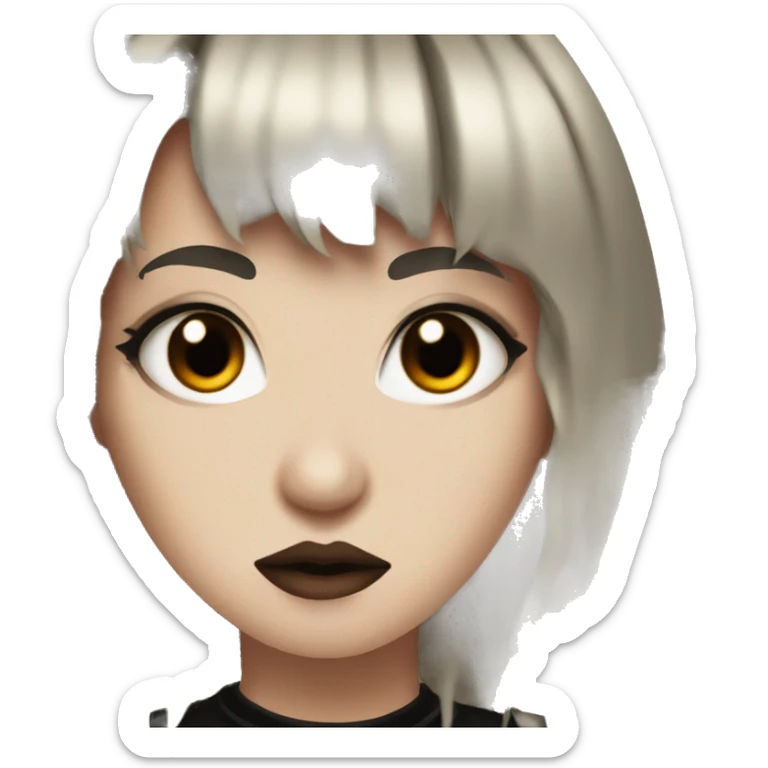 goth girl with red and black hair with bangs and snake bite piercings, brown eyes sticker