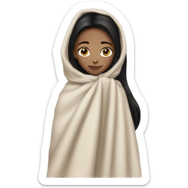 girl with black hair pale skin brown eyes with a blanket sticker