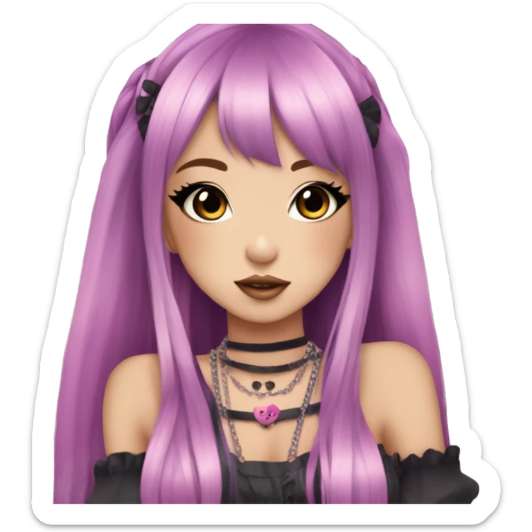 hime gyaru girl, long straight pink and purple hair, tattoos, dark makeup,  sticker