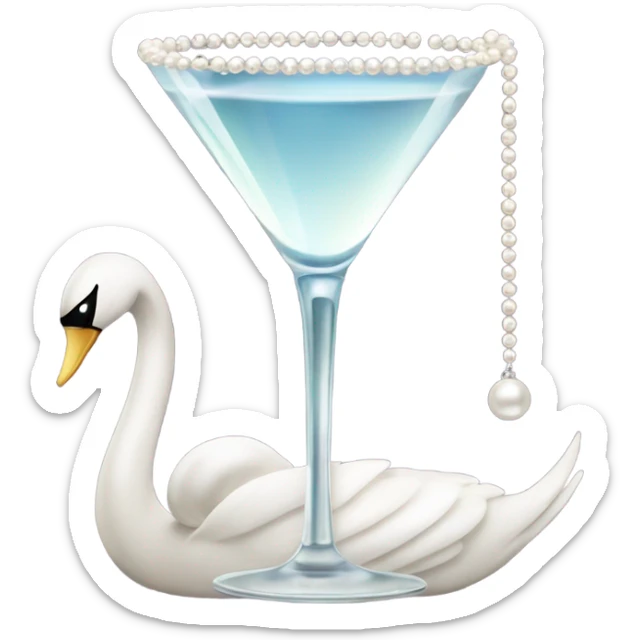 A martini with a swan and a bow and pearls draping from the glass with a handbag sticker