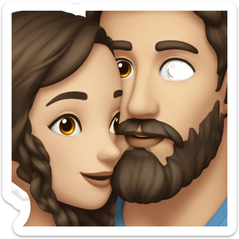 Man with dark hair and dark beard kiss beautiful girl with brown hair  sticker