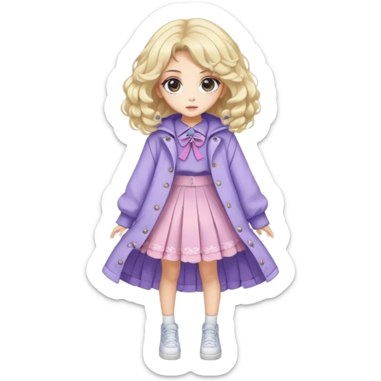 Pretty, stylish, anime style, character, real life, big eyes, cute, gorgeous hair, full body, stylish clothing, lady, young, romantic, colorful, detailed, cool design, aesthetic sticker