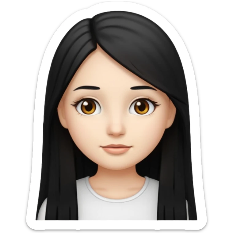 make a girl emoji with straight long black hair and blonde highlights and brown eyes with pretty eyelashes wearing a white top sticker
