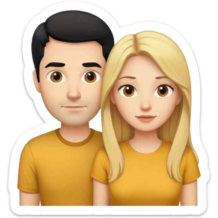 husband is heating her wife ￼ husband with black hair and mustard and bristle. wife with long golden blonde hair￼ sticker