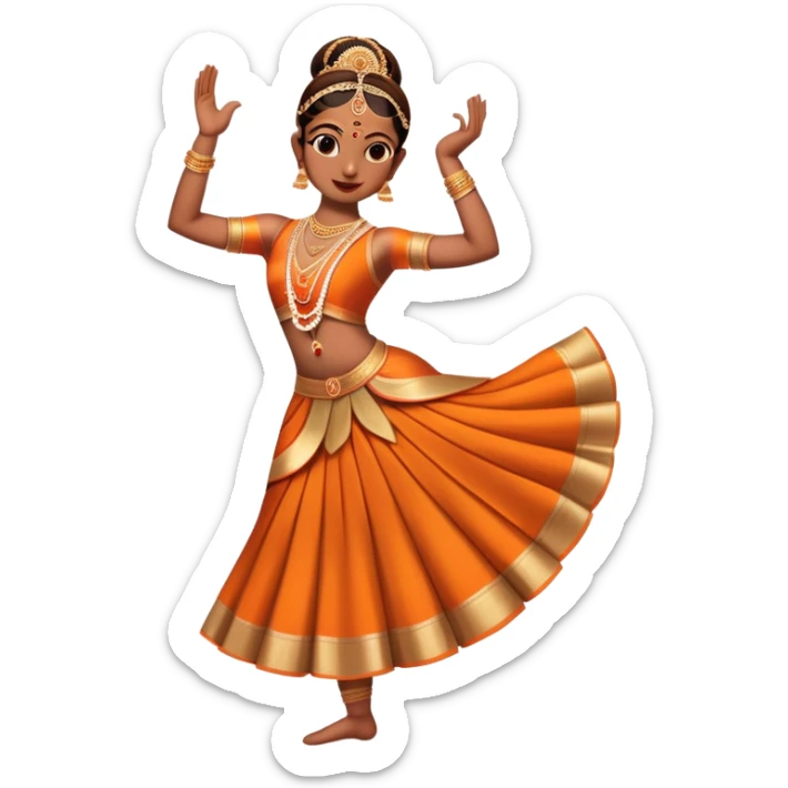 cinematic-realistic-bharatanatyam-dance-emoji,-depicted-as-an-elegant-classical-indian-dance-performance-with-graceful-poses,-intricate-costumes,-and-expressive-hand-gestures,-rendered-with-rich-textures-and-warm-dramatic-lighting, single dancer sticker