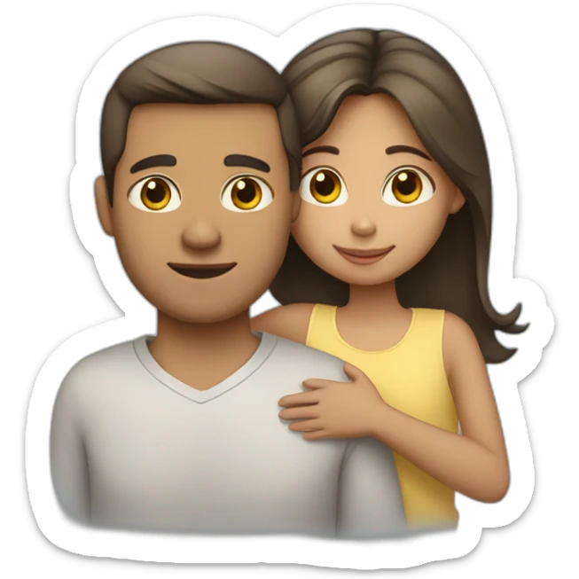 A girl hugs her parents (light skin color, dark hair) sticker